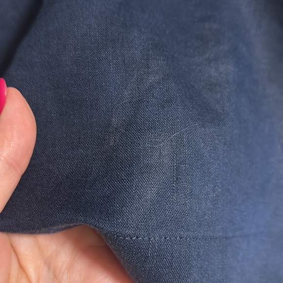 J. Jill love linen navy blue 3/4 Sleeve Blouse crochet trim relaxed fit boxy M - Picture 4 of 10